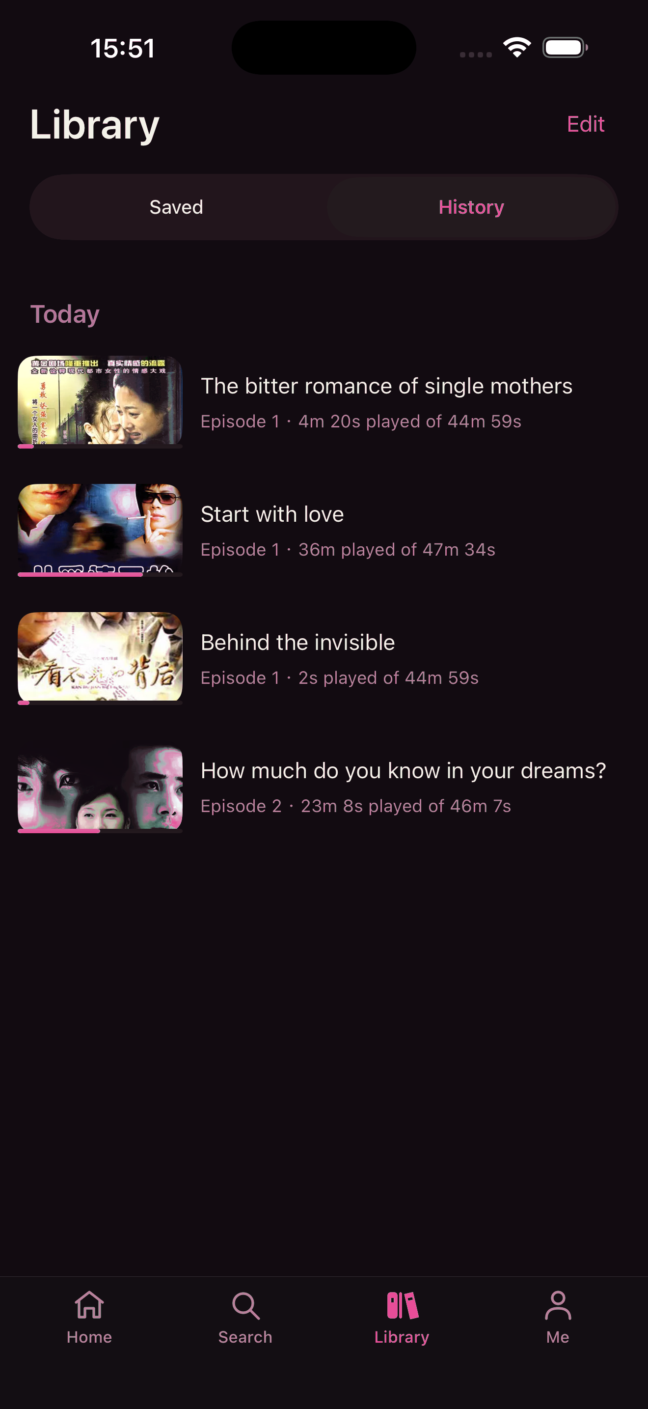 Zuvia viewing history screen